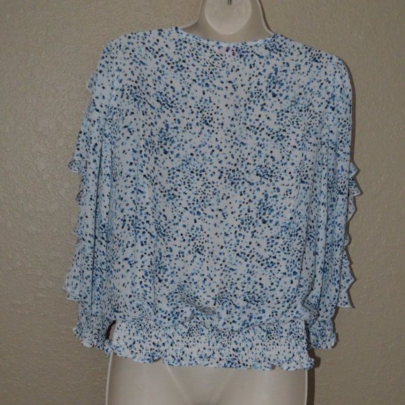 NWT $352 Sz XS Parker Blue White Spring Scatters 3/4 Sleeve Blouse - Picture 5 of 6